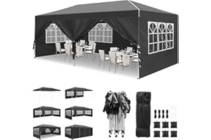 Zarfmiya Faltpavillon 3X6m Wasserdicht Stabil, 6 Seitenwände, Anti-UV-Beschichtung, ideal für Versammlungen, Hochzeiten & Gartenevents, bietet Extra Großen Raum und Hervorragenden Schutz - Schwarz