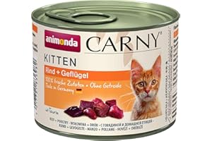 ANIMONDA CARNY Carny mokra karma dla kotów, kociąt, drób + wołowina (12 x 200 g), mokra karma dla kotów bez zbóż i cukru, dla rosnących kociąt do 1 roku, ze świeżymi składnikami