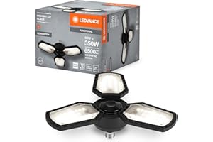 ‎LEDVANCE Lampa sufitowa LEDVANCE Highbay Blade w kolorze czarnym, aluminiowa, z regulowanymi ostrzami świetlnymi, oferuje moc 60 W lub 6500 lm w kolorze neutralnej bieli, temperatura 4000 K, gwint E27,