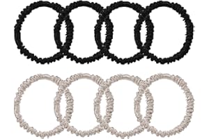 REKGO Haargummis aus 100% reiner Maulbeerseide, 8-teiliges Set, für Frauen und Mädchen, lockiges, dickes, dünnes Haar, schwarz, niedliches Satin, schläfriges Haargummi, Schlaf