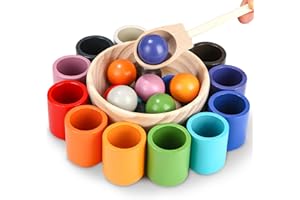 LEAZZLE Palle in Tazze Giocattolo Montessori in Legno per Giochi Bambini 2 anni, Gioco Pre-Scolastico di Selezione e Abbinamento per Colore di Smistamento e Il Conteggio in età Prescolare Learning Education