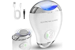 Kitcanis Electric Nail Clippers, 4-in-1 Cutting and Grinding Automatic& Nail Scraps Storage, 3-Speed Nail Cutter with LED Light, Rechargeable Fingernail Trimmer for Baby, Kids, Adults, Elderly-White