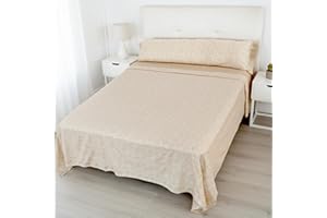 Etrexonline Juego de Sábanas Térmicas Pirineo 3 Piezas para Cama de 150 – Sábanas de Invierno Tejido Polar, Incluye Sábana Bajera Ajustable, Encimera y Funda de Almohada - Ramo Beige