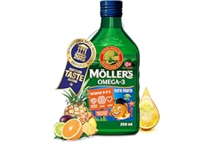 MÖLLER'S Moller’s ® | Omega 3 for kids Cod Liver Oil | Nordic Omega-3 Dietary Supplements with EPA, DHA, Vitamin A, D & E | Pure, Natural cod Liver Oil Liquid | 166-year-old-brand | Tutti Frutti Taste | 250 ml