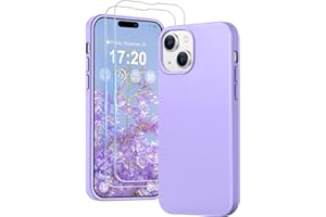 PuyaTeya 3 in 1 Hülle für iPhone 15, mit 2 Stück 9H Panzerglas Premium Liquid Silikon Hülle, mit 4-Layer stoßfesteabriebfestes, Soft Mikrofaserfutter Kratzfes Schutzhülle für iPhone 15(Hellviolett)