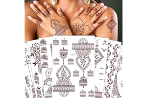 XMASIR 12 Sheets Brown Temporary Tattoo Sticker For Women Girls, Waterproof Fake Tattoos Kit Indian Mandala Flower Tattoo Stencils For Wedding Party Festivel