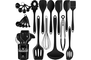 Wildone Kitchen Utensils Set, 22 Pieces, Full Silicone, Heat Resistant, Non-Stick, BPA-Free, Spatula, Spoon, Tongs, Whisk, Cookware