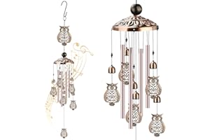Carillón de Viento icyant con diseño de búho para Exteriores con 4 Tubos de Aluminio, 6 Campanas, 7 búhos, 37 Pulgadas, Impermeable, móvil, carillones de Viento para Navidad, mamá, balcón, Festival