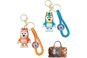 Gxhong Juego de 2 Llaveros con Diseño de Dibujos Animados de Blue-y Bingo para Niños - Decoración de Mochila, Regalo de Fiesta Azul