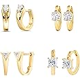 MINUTIAE Elegant Shaped Stud Earrings Combo Set of 4 With White Solitaire Swarovski Crystal Diamonds for Women and Girls - Gold Plated | Stylish, Traditional, Western and Fashion Wear