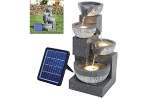 BTGGG Solar Water Feature Outdoor Solar Powered Garden Water Features Solar Water Fountain with Lights Solar Waterfall Decoration for the Garden Outdoor - 4 Tier Cascading Bowl Solar Fountain