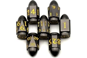 DND Lot de dés donjons et dragons, dés ZHOORQI Bullet en métal, set de dés polyédriques D&D pour jeux de rôle, Pathfinder, le kit de dice DND pour jeux de table (7Bullet noir doré)