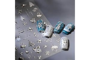 RUISPEED Sticker per unghie natalizie argentati goffrati - Adesivi autoadesivi con strass in 5D, bastoncini albero di Natale e fiocchi di neve - Accessori per nail art fai da te.