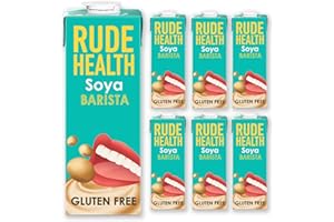 Rude Health 6 x 1 Litre Soya Barista Drink, Dairy Free, 100% Natural Drink, No Added Sugar, Healthy & Vegan Milk, Lactose Free Milk, No Additives, Gluten Free, Recyclable Packaging