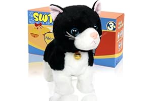 SWTOIPIG Interactive Plush Toys, Stuffed Toy, Stuffed Animal Toy, Walking Toys, Light Irradiative Sound Control Electronic Cats Robot Pets Gift for Children(Black)