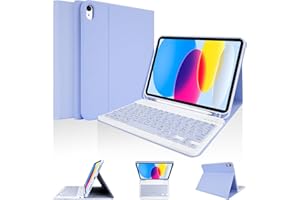 LAMA Custodia per Tastiera per iPad 10a Generazione 10,9" 2022 (A2696/A2757/A2777), Custodia Protettiva Sottile con Custodia per Tastiera Bluetooth Wireless Staccabile e Portamatite per iPad 10a Viola