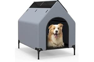 COSTWAY Casetta per Cani, Letto Rialzato per Cani con Copertura Rimovibile ed Impermeabile e Finestre Ventilate, Cuccia Cane Esterno ed Interno Taglia Piccola/Media/Grande (64 x 91 x 86 cm)