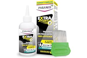 Paranix Extra Fort 5 minutes Shampooing Anti-Poux et Lentes 100% efficace* 3 en 1 : traite, lave et protège – Format Familial 300 ml – Peigne fin en métal inclus