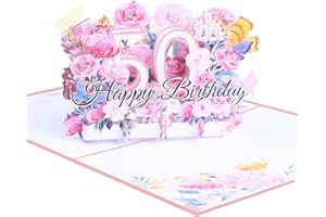 ENLACE Kartka urodzinowa 50, kartka 3D z kwiatami, kartka z życzeniami na 50. urodziny, 50 kartek urodzinowych z kopertą i kartką na notatkę, 50 urodzinowych dla kobiet, matek, dziewcząt, mężczyzn