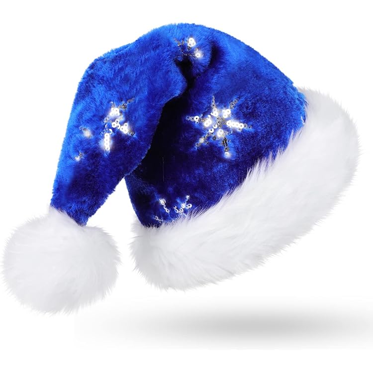 Bonnet De Noël Adulte CITÉTOILE - Bord Long En Fausse Fourrure, Boule De Fourrure, Motif Flocons Brodés - Pour Fêtes, Cadeau