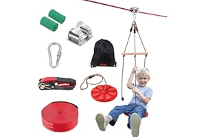 VEVOR Tyrolienne pour Enfants et Adultes 19,8 m, Kit de Tyrolienne Complet Charge 227 kg, Configuration Facile, avec Harnais de Sécurité en Nylon, Siège et Guidon, pour Jardin Arrière-Cour Extérieur