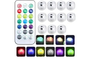 Raykce 10 Pack Mini Submersible LED Light with Remote, Colourful Battery Tea Lights ABS Material Shell Waterproof Pool Lights for Pool Party Decorations Christmas Valentine's Day Wedding Party