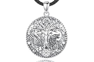 AEONSLOVE Collier Arbre de Vie Viking Argent 925 pour Homme Femme, Collier Runes Viking, Pendentif Loup/Dragon/Valknut et Vegvisir/Corbeau d'Odin, Bijoux Amulette Nordique