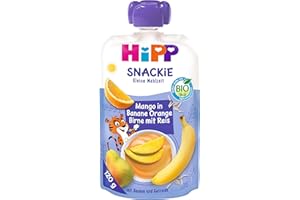 HiPP Bio Snackie Mango in Banane-Orange-Birne mit Reis - Thilo Tiger, (6 x 120g), liefert Energie für Sport und Bewegung, ab 1 Jahr, vegan, in bester Bio-Qualität
