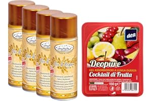 MANIOLAV HYGIENFRESH TINTOLAV Set 4 Pezzi Deodorante Salva Tessuti Spray, fragranza Oro & ARGAN Formato 400ml più Gel assorbi odori a Lunga Durata Cocktail di Frutta 150 G