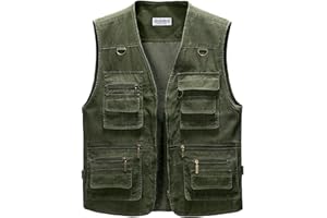 Oralidera Hombre Chaleco Tipo Safari Multibolsillos Chaleco Exterior de Algodón Chaleco de Pesca Fotografía Chaquetas sin Mangas de Trabajo Chaleco de Caza