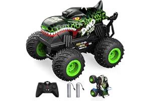 ACAMMZAR Voiture Télécommandée Dinosaure, 2.4GHz 20Km/h RC Monster Truck, RC Voiture Telecommandé Tout Terrain, avec 2 Batteries 60 Min+, RC Car avec LED Musique 360°Rotation, pour Enfants Adultes