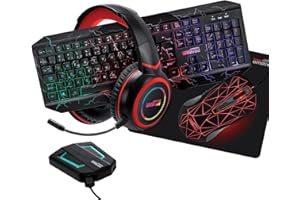 Pack Pro Gamer AMSTRAD HUNTERS-SWITCH007: Clavier, Souris, Tapis, Casque & convertisseur PC - PS3/4 - Xbox 360/ONE/S/X - Switch