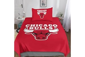 GOOSMI Chicago Bulls Copripiumino 2 Pezzi Set Di Biancheria Da Letto Stampati in 3D,NBA Team Logo Copripiumino in Microfibra Con Cerniera E Federa Per Adulti E Bambini Single（135x200cm）