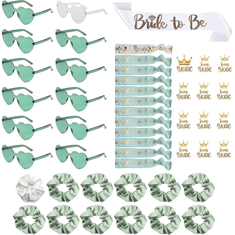 Set De 10 Gafas De Sol Con Forma De Corazón + 10 Gomas Para El Pelo Team Bride - Para Despedidas De Soltera, Fiestas Y Regalos