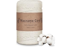 VORHOT Filo Macrame 3mm Beige, 200M Macrame Corda 3mm Naturale, Corda Macrame 3mm Morbido, Macramè Filo per Arazzi, Appendini per Piante, Artigianato Fai da Te, Decorazioni Boho, Confezioni Regalo