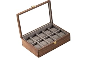 muso wood Pudełko ekspozycyjne na zegarek, 10-gniazdowe etui na zegarek dla mężczyzn, organizer do zegarków ze szklaną pokrywką, etui na zegarek ze zdejmowaną aksamitną poduszką, prezent na Dzień