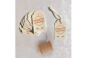 kamiustore Etichette Handmade - Etichette per Prodotti Artigianali in Set da 20, 50 o 100pz con spago (Modello 4, 100 pz)