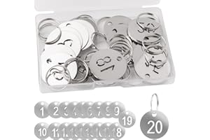 ZYDYRX 20 Pezzi Targhetta Numerica ID Rotonda Portachiavi Numerico Cavo 30 mm Colore Argento Targhette Numerate Portachiavi L'organizzazione Smistamento