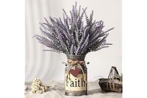 LESING Flores Artificiales de Lavanda con jarrón, Plantas de Lavanda Falsas en jarrón de Metal Decorativo, Flores rústicas Vintage para decoración del hogar de Granja (fe, Morado)