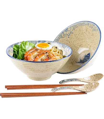 Ensemble Bol à Nouilles Poisson 800 Ml – Céramique Premium Avec Couvercle, Cuillère & Baguettes