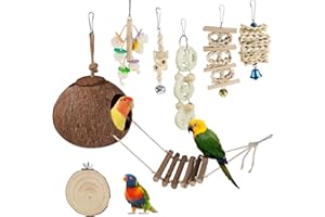 TUFA 7 Stück Vogel Papagei Spielzeuge, Kokosnuss Vögel Käfig mit Leiter, Hängend Schwingen Klettern, Sitzstange und Kauspielzeug, Hängematte für Nymphensittich, Finken, kleine Sittiche, Wellensittich