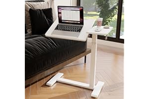 PUNCIA Tavolino da Laptop Scrivania per Computer 68x40 CM Regolabile in Altezza 70-102cm Tavolo da Letto con Ruote Tavolino Porte PC Porta Computer da Scrivania per Ufficio e Casa (Bianco)