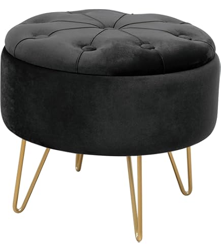 AKORD Pouf Alia gesteppter Velours mit Ablage 55 cm | Pouffe | Fußhocker | Ablage für kleine Gegenstände | Velours | Gesteppter Pouf | B55 x H30 x T55 cm | 8,10
