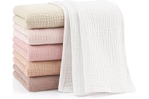 bearmoss Langes Coton BéBé, Absorbant Respirant pour Nouveauné Peau Sensible pour Unisexe Bébé Filles et Garçons Lot 6 de Mousseline de Coton 60x60cm (Rose-Brun)