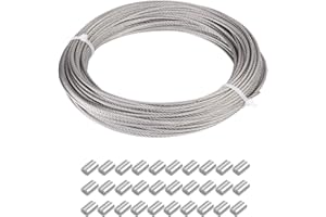 JZK 2mm x 30m cavo in acciaio inossidabile sottile rivestito in plastica con 30 manicotti a crimpare, cornice per foto a specchio cavo per appendere filo da giardino
