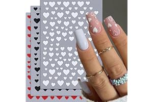 TELAIN 3D Herz Nagelsticker Set, 6 Bögen Valentinstag Nageldesign, Selbstklebende Nagelaufkleber Für Romantische Nail Art, Ideal Für Heim- und Salongebrauch