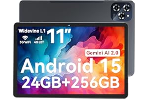 TABWEE Tablet Android 15 con Gemini AI, 24GB RAM+256GB ROM, Schermo 11 Pollici FHD, 4G LTE+5G WiFi, Octa Core Tablet in Offerta, Batteria 8000mAh, Fotocamera AI 16MP+8MP, TÜV, GPS