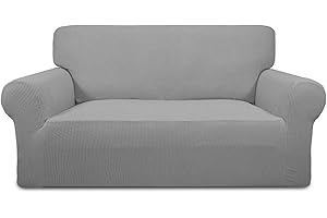 Greatime Stretch Loveseat Slipcover 1-Piece Couch Sofa Cover Furniture Protector Soft with Elastic Bottom for Kids. Spandex Jacquard Fabric Small Checks(loveseat,Light Gray)