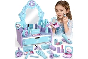 Atoylink Frozen Tocador Infantil Niña de Madera, 12 Piezas Estuche Maquillaje Niña con Set Maquillaje Niñas & Set Peluqueria Juguete, Frozen Juguete Madera Cumpleaños Regalo para Niñas 3 4 5 6 7 Años