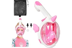 AOOSA Maschera da Snorkeling per Bambini, 180° HD Anti-Appannamento e Anti-Perdita Maschera Integrale per Bambini, Snorkel Dry con Valvole Sicurezza, Dai 10 Annii